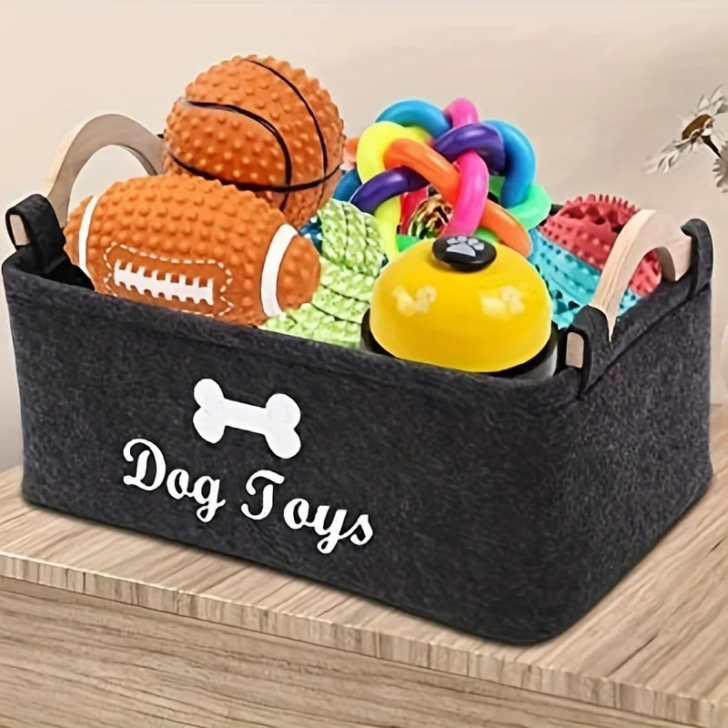1pc Felt Pet Toy Box, Dog Toy  - Food Storage With Dividers review and price
