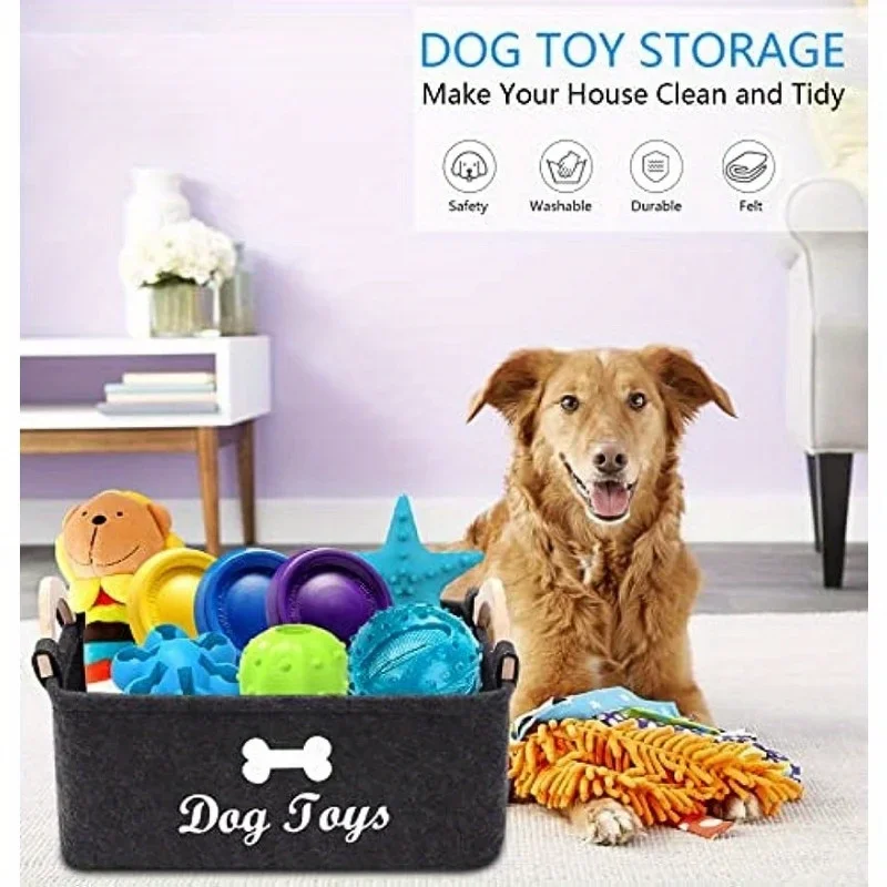 1pc Felt Pet Toy Box, Dog Toy  - Food Storage With Dividers review and price